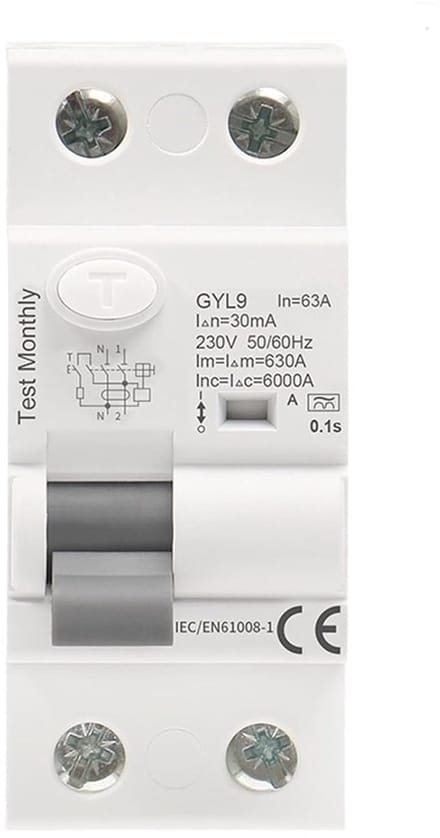 Aardlekschakelaar - Stroomonderbreker - Veilige Stroomkring - Type A RCD - 2P 40A 100mA - Grijs