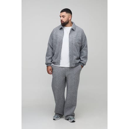 Plus Wool Look Regular Fit Collared Bomber Jacket | Grey | Size 2XL