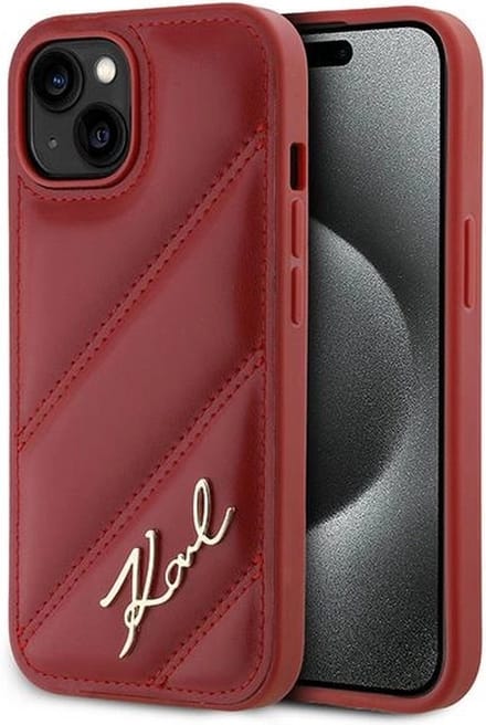 Karl Lagerfeld Diagonal Quilted Script case for iPhone 15 / 14 / 13 - red