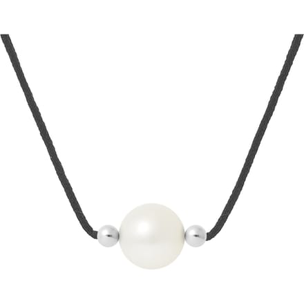 Zoetwaterparels Ketting Rond 9-10 mm White Nylon Black 925