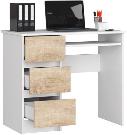Bureau Links A-6 / Computerbureau / Computer Tafel / Bureautafel Rechts / Wit - Sonoma Eik / 90 x 77 x 50 cm