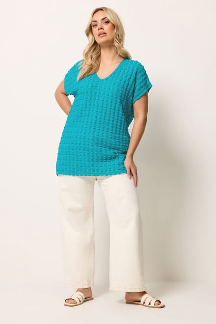Yours Tealblauw Tshirt Met Bubbeltextuur Size 42