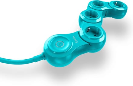 Quirky Stekkerdoos 4-voudig Flexibel met Schakelaar en Overspanningsbeveiliging – Randaarde – Turquoise