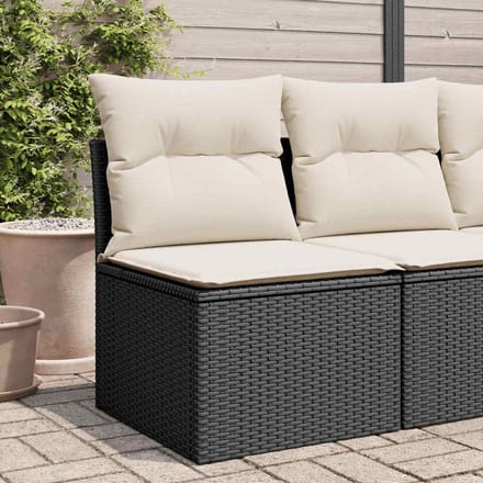 vidaXL - Tuinstoel - zonder - armleuning - met - kussens - poly - rattan - zwart