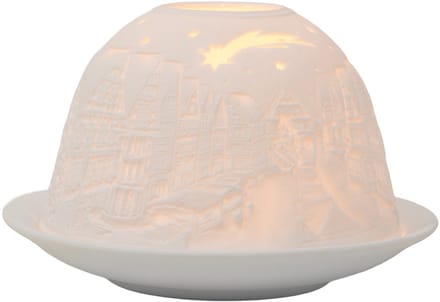 Clayre & Eef Waxinelichthouder Ø 12x8 cm Wit Porselein Huizen