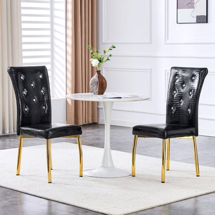 MODFU - Eetkamerstoelen Set Van 2 - Gestoffeerd - Retro - Voor Eetkamer - Metaal En PVC - Zwart Goud