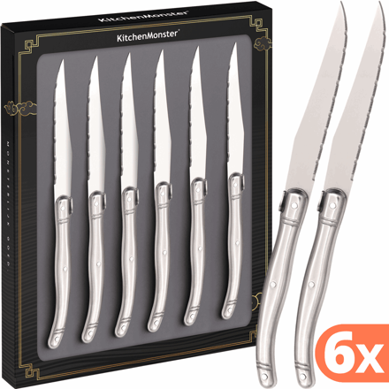 KitchenMonster Steakmessen Messenset Laguiole - 6 stuks RVS 23cm