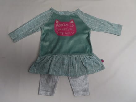 Ensemble - Meisje - Jurk + legging - groen /zilver - Poes - 3 maand 62