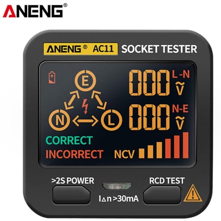ANENG AC11 stopcontact tester elektrische lekdetector LCD-scherm aardingsdraad nullijn live draad EU Plug zwart