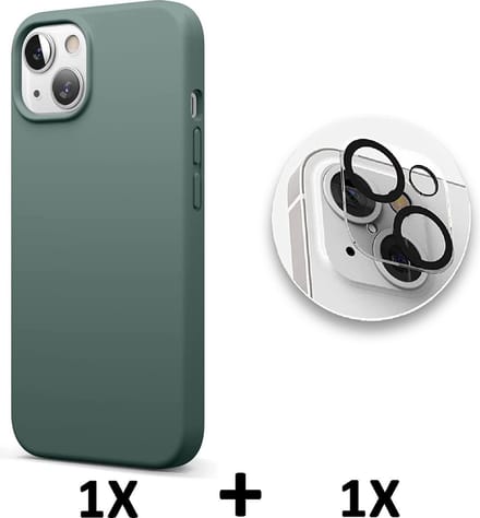 HB Hoesje Geschikt voor Apple iPhone 13 - Groen / Camera Lens Glazen Screenprotector - Siliconen Back Cover