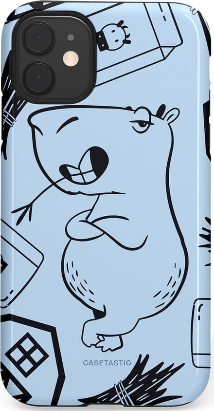 Casetastic hoesje geschikt voor Apple iPhone 11 - Dubbellaagse bescherming - Capibara chillen - Fashion Case - Lichtgrijs Donkergrijs Lichtblauw
