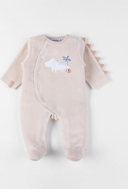 Noukie's - Pyjama- Fluweel - Beige - Dino - Jongens - 1 maand 56