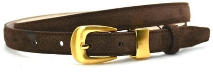 bruin suede riem - gouden gesp - 2 cm breed -maat 85 totale lengte 100 cm