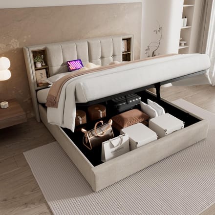 Opbergbed Gestoffeerd 160x200 cm met Lattenbodem Dubbelbed