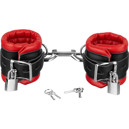 Rimba - Luxe Leren Handboeien Gevoerd - Zwart/Rood