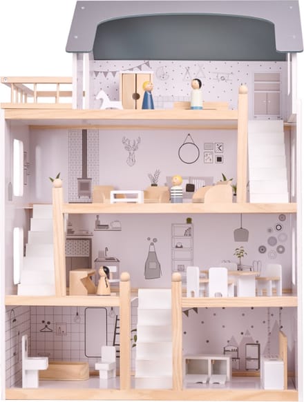 Houten poppenhuis + meubeltjes 80cm