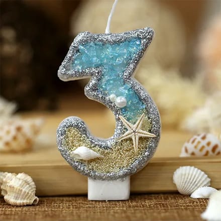 DW4Trading Verjaardagskaars 3 Blauw met Zeester - Cijfer-kaars - Taartversiering