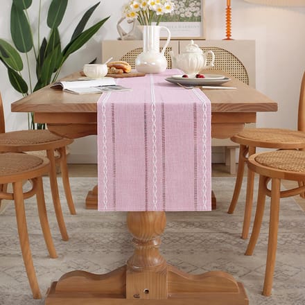 SnelShoppen - Table Runner Modern Spring 33 x 140 cm Boho Pink Katoen Linnen Tafelkleed Rectangular Wasbaar voor Bruiloft Decoraties Woonkamer Keuken