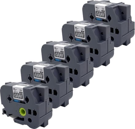 DULA Brother Compatible label tape- Tze-165 - 5 cassettes - Brother P-Touch - Wit op transparant - 36mm x 8m