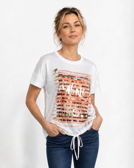 van Verla - Shine Tshirt - Dames - Korte mouw - Ronde hals - wit / grijs - Maat L