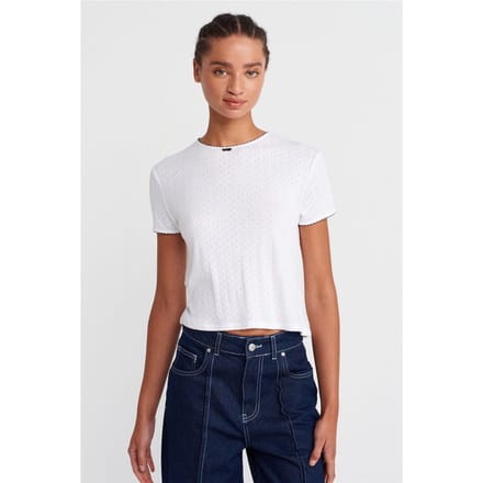Dames Geribde Crop T-shirt
