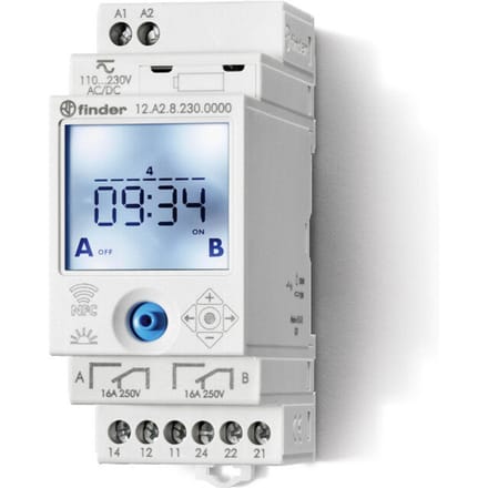 Finder 12.A2.8.230.0000 Schakelklok voor DIN-rails 12A282300000 230 V/AC Astronomisch, Weekprogramma