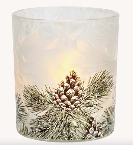 Theelichthouder dennenappel decor glas wit (B/H/D) 9x10x9cm