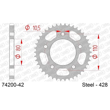 Stalen motortandwiel achteraan Afam 428 42 dents