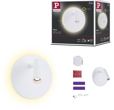LED wandlamp op accu Kiora 2700K 80lm / 50lm 3,7V 0,6W / 0,7W dimbaar Wit