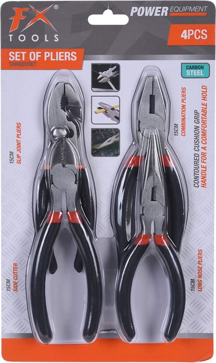 FX Tools Tangenset - 4-delig - 15 cm - kniptang/schuiftang/combitang/punttang - gereedschapset