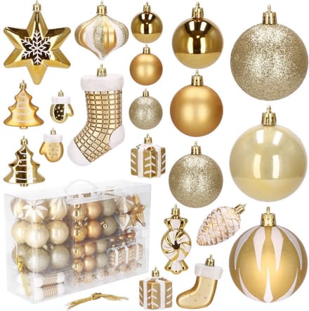 Springos Kerstballen | Kerstversiering | Onbreekbaar | 77 Stuks | Goud/Wit