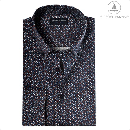 Chris Cayne overhemd lange mouw - M - navy/rood/bleu - print - borstzak