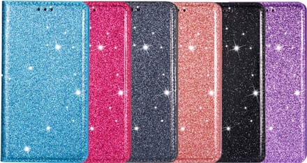 Hoesje geschikt voor iPhone 14 Pro Max - Bookcase - Pasjeshouder - Portemonnee - Glitter - TPU - Paars