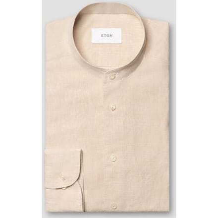 Eton Overhemd Band Collar Luxury Subtle Texture Garment Washed Linnen Beige / male