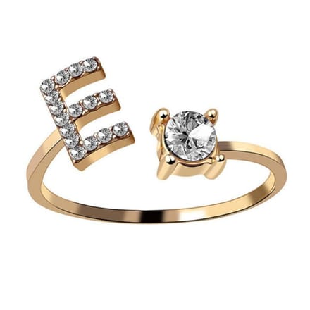 Ring Met Letter - Ring Met Steen - Letter Ring - Ring Letter - Initial Ring - (Zilver 925) Gold-Plated Letter E - Cadeautje voor haar