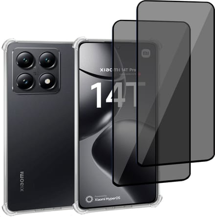 Geschikt voor Xiaomi 14T - Hoesje + 2x Screenprotector – Gehard Glas Cover + Shock Proof Case - Transparant