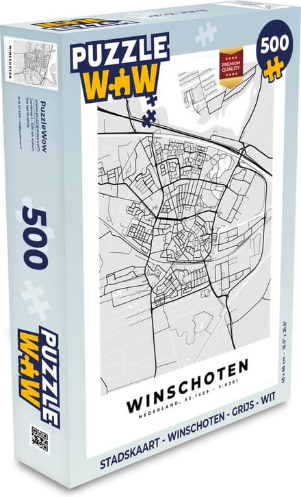 Puzzel Stadskaart - Winschoten - Grijs - Wit - Legpuzzel - Puzzel 500 stukjes - Plattegrond
