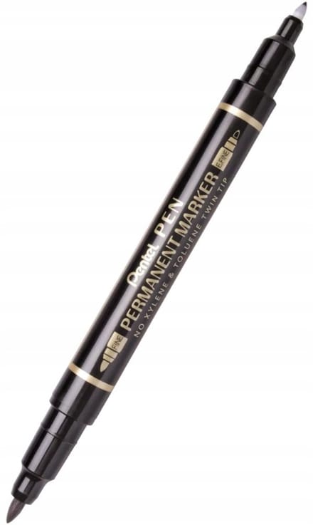 Pentel N75W Dubbelzijdige Permanent Marker, Zwart, Ronde Punt