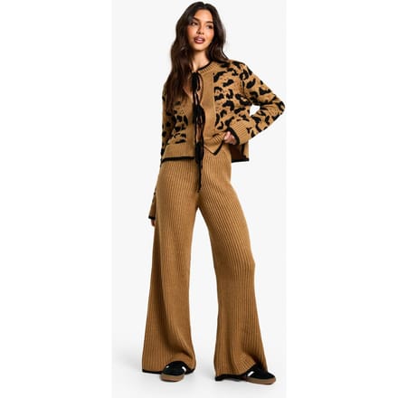 boohoo Dames Gebreide broek met contrasterende afwerking | Camel | Maat: Small/Medium