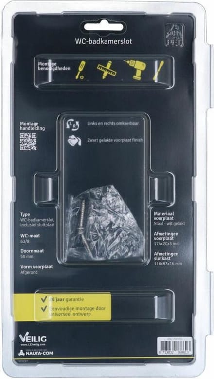 VEILIG badkamer/wc insteekslot 63/8 mm zwart