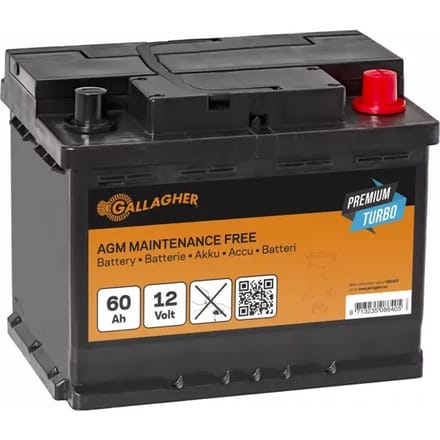 Gallagher Accu 12V/60Ah Premium Turbo AGM - Compacte en krachtige AGM accu