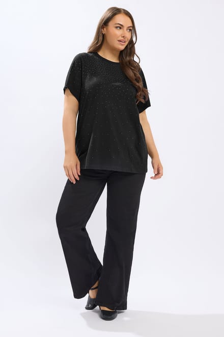 Yours Zwart Tshirt Met Diamantversiering Size 42