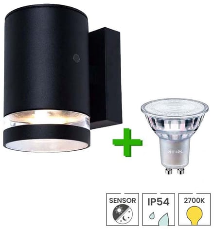 Lybardo - Buitenlamp met sensor dag en nacht - Wandlamp - LED GU10 Philips - Warmwit licht