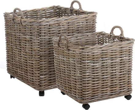 Mica Decorations Mand Marcia - 58x58x58 cm - Rotan - Grijs- Set van 2