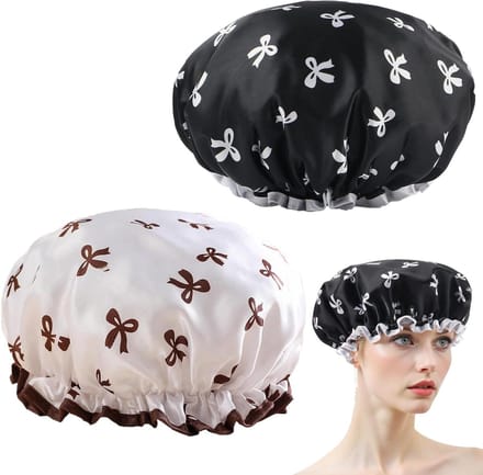 Set van 2 dubbellaagse herbruikbare douchemuts voor dames - zwart, elastische band, waterdicht, ideaal voor badsalon