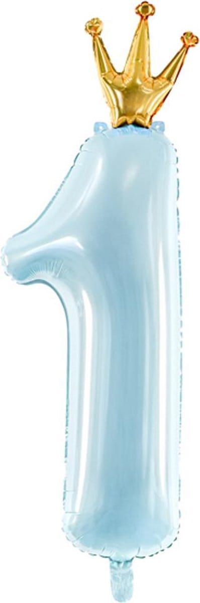 Cijfer 1 (92 cm) Kroontje - Lichtblauw
