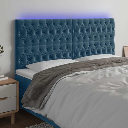 vidaXL - Hoofdbord - LED - 180x7x118/128 - cm - fluweel - donkerblauw