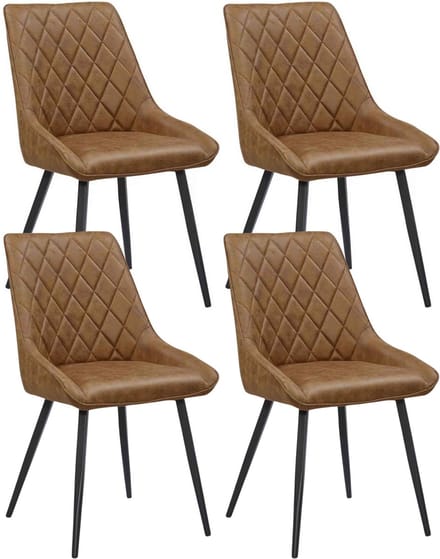 Colenis® - Nordi Eetkamerstoel - Set Van 4 - Cognac - Microfiber - Microvezel - Zonder armleuning