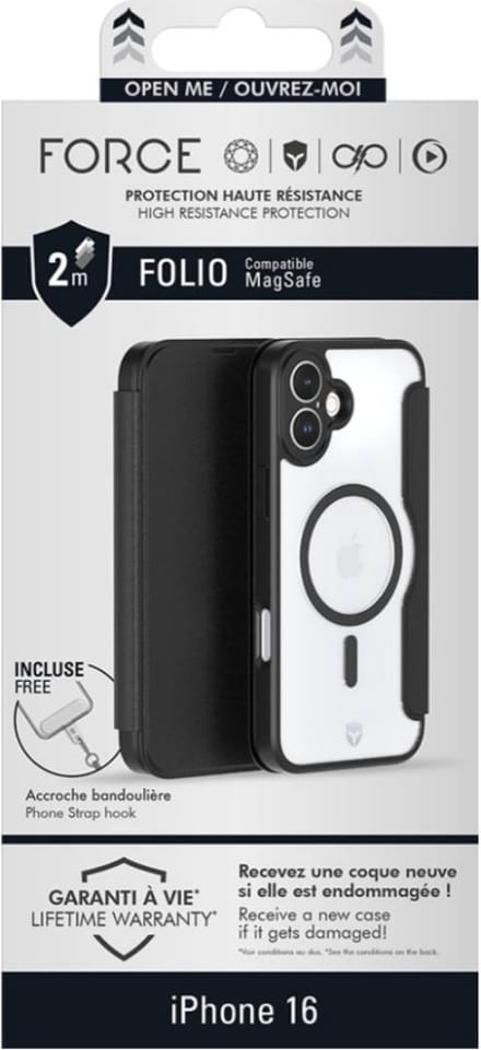 Force Case, Hoesje geschikt voor iPhone 16 - MagSafe Versterkt Folio, Zwart