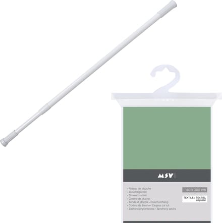 MSV Douchegordijn met ringen - groen - polyester - 180 x 200 cm - incl ophangstang uitschuifbaar 70-120 cm